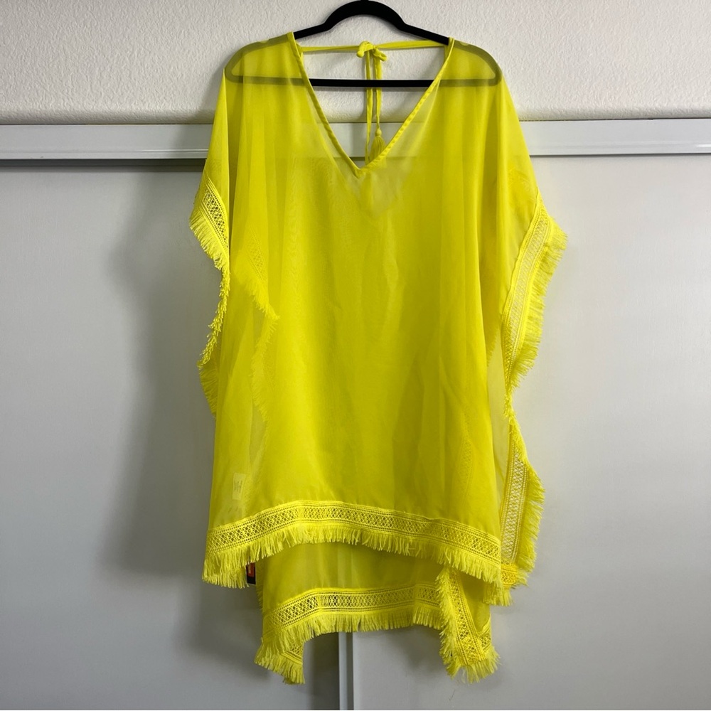 Melrose and Market Sheer Yellow Fringe Boho Beach Swim Cover One Size NWT